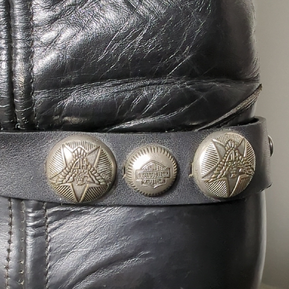 Vtg 90s Black Leather Harley Davidson Motorcycle Harness Boots Men's 11 Goodyear - Picture 5 of 16